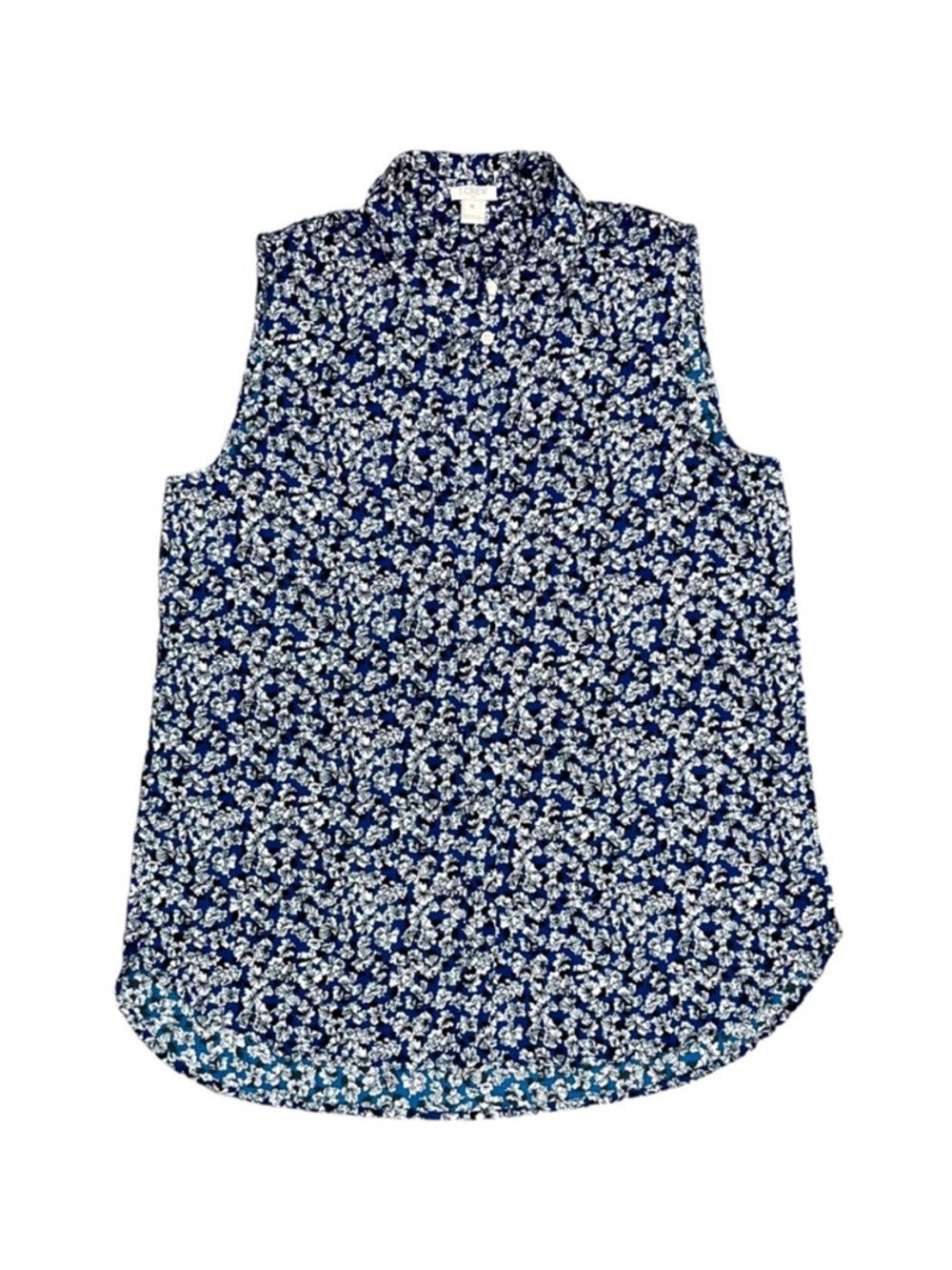 Like New J. Crew Sleeveless Floral Button Down Blouse Size 8 Blue Black White